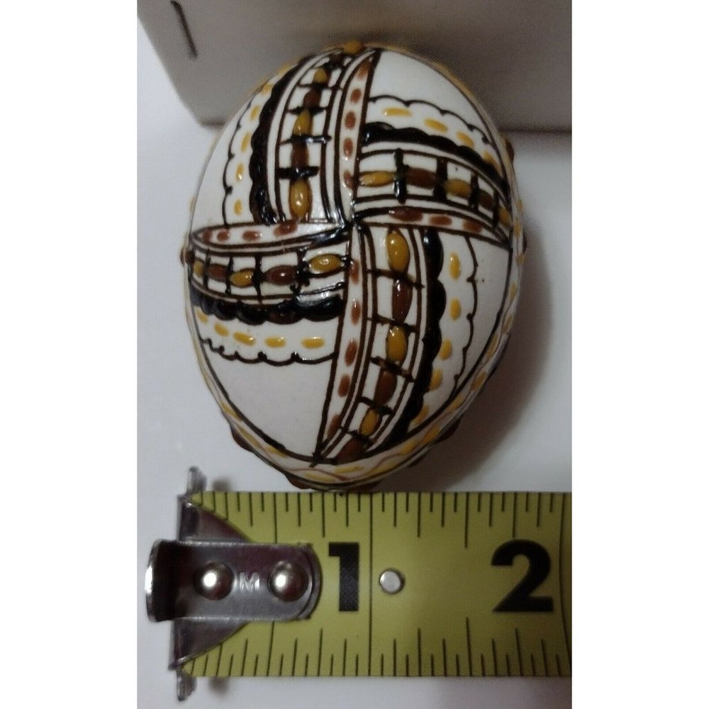 Vintage Romanian Pysanky Hand Painted Real Easter Egg Gold Black Red
